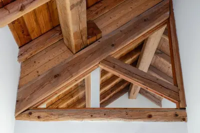 an overhead view of the wooden roof of a cabin at ALLE ANTICHE MINIERE - CASA VACANZE in Zenich