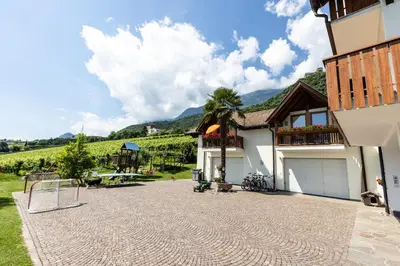 a courtyard of a house with a goal at Weinhof Kager in Missiano