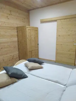two beds in a room with wooden walls at Loft 69 - Green Relax in Cles