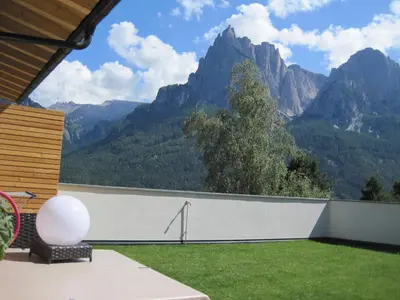 a balcony with a view of the mountains at Appartment Waldrand in Castelrotto