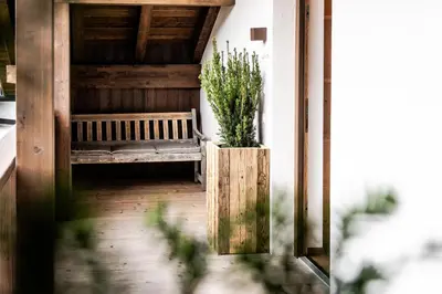 a sign that reads umerica next to a plant at Apartment Ciasa Laoi in San Cassiano