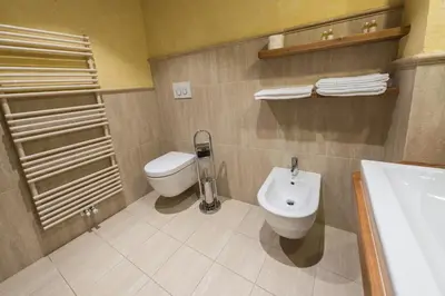 a bathroom with a toilet and a sink at Agritur Casa Fabri in Coredo