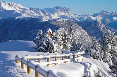 a snow covered mountain with a fence on top of it at Oasi Verde - Alpine Stay Apartments in Carano