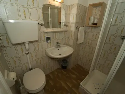 a small bathroom with a toilet and a sink at LAKE & RIVER Hotel in Carezza al Lago