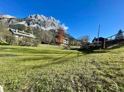 a field of grass with a mountain in the background at home in dolomiti in Villanova