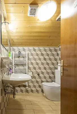 a bathroom with a sink and a toilet at Appartamenti Callori Karin in Canazei