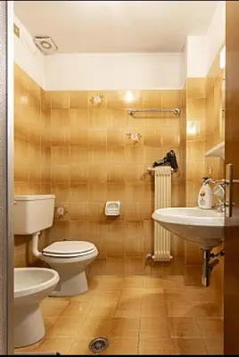 a bathroom with a toilet and a sink at Appartamenti Callori Karin in Canazei