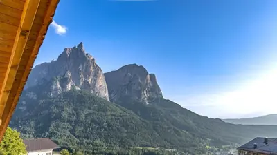 a view of the mountains from a cabin at Formsunhof in Siusi