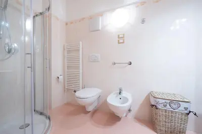 a white bathroom with a toilet and a shower at Casa dei Caprioli in Pera