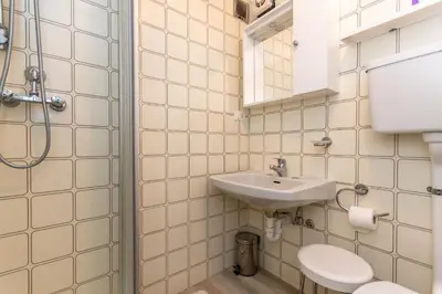 a bathroom with a toilet and a sink at Casa Baranci in Pozza di Fassa