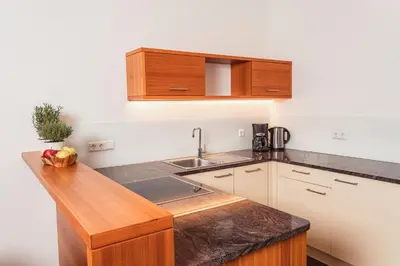 a kitchen with a sink and a counter top at Huberhof in Naz-Sciaves