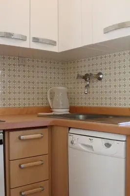 a kitchen with a sink and a faucet at Appartamento Niki Campitello in Campitello di Fassa