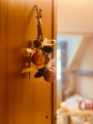 a christmas ornament hanging on the side of a door at Loft l'Alessandra in Bolzano