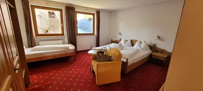 a hotel room with a bed and a window at Hotel Tonnerhof in Racines