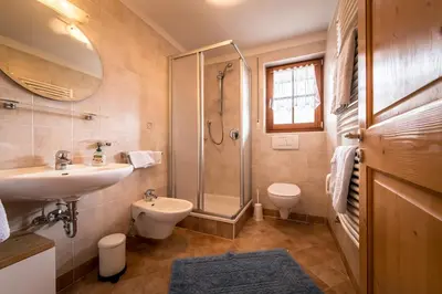 a bathroom with a sink toilet and a shower at Oberbaumgartnerhof in Falzes