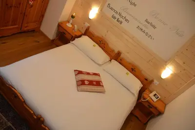 a bedroom with a bed with a picture on the wall at Garnì Valdan in Falcade