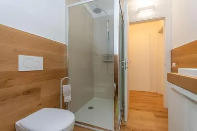 a bathroom with a shower and a toilet at La Casa di Sofia in Alleghe