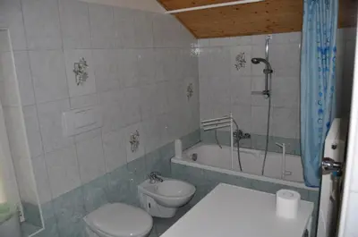 a bathroom with a toilet and a shower and a tub at Silvano Fanti in Rumo