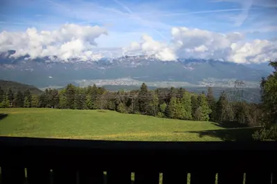 a large green field with a mountain in the background at mösslerhof in Aldino