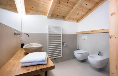 a bathroom with a sink and a toilet at Gestüt Feuerstein- Lanznasterhof in Prato allʼIsarco