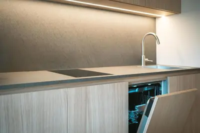a kitchen with a sink and a counter at Gisse Zwölf in Gais