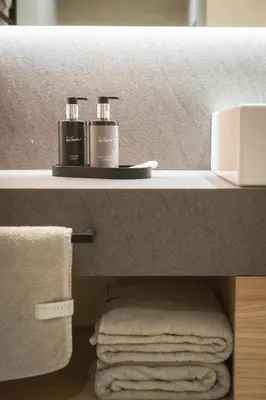 two bottles ofodorizers sitting on a shelf in a bathroom at Gisse Zwölf in Gais