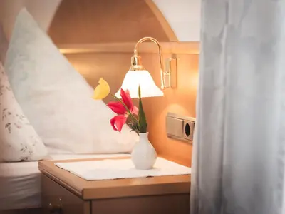 a vase with a flower on a table in a room at Prissianerhof in Tesimo