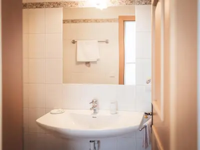 a bathroom with a sink and a mirror at Prissianerhof in Tesimo