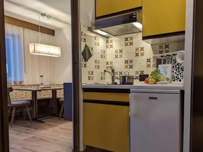 a kitchen with a sink and a counter top at Residence Pfeifhofer in Campo Tures