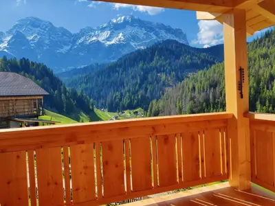 a view from the balcony of a house with a mountain at Freines in La Valle