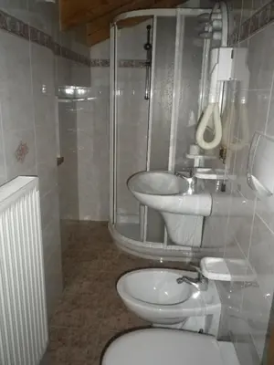 a bathroom with a toilet and a sink at Chalet Karin in Arabba