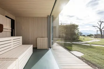 a view from the outside of a house with a patio at Served Apartements Belvedere in San Genesio Atesino