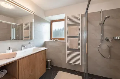 a bathroom with a shower and a sink at Punterhof in Varna