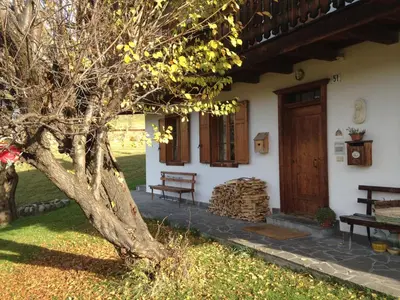 a house with a tree and a wooden door at Villa Marianna - Stayincortina in Cortina dʼAmpezzo