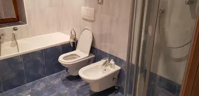 a bathroom with a toilet and a sink and a shower at Casa Alessio in Sicina