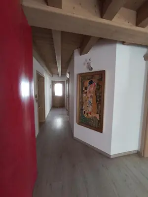 a hallway with white walls and a painting on the wall at Appartamento Lorena a Mezzano in Mezzano