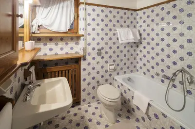 a bathroom with a toilet and a tub and a sink at Villa Pocol - Stayincortina in Cortina dʼAmpezzo