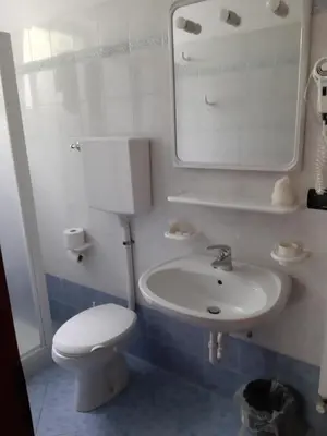 a white bathroom with a toilet and a sink at Roda de Vael in Moena