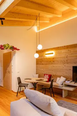 a living room with a couch and a tv at The Dreaming Home Dolomiti in Canale dʼAgordo