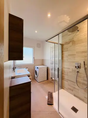 a bathroom with a shower and a sink at Apartments P19 nelle Dolomiti in Ortisei