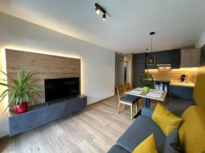 a living room with a couch and a fireplace at SiJa in Mühlbach