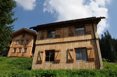 a wooden house on top of a hill at Design Chalet Zirm - check-in at Olympia Hotel in Varda