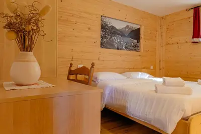 a bedroom with a bed and a vase on a counter at Villa Maria in Falcade