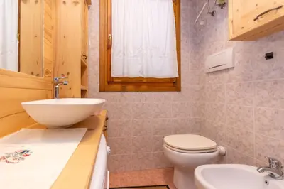 a bathroom with a toilet and a sink at Appartamento Boè Arabba in Livinallongo del Col di Lana