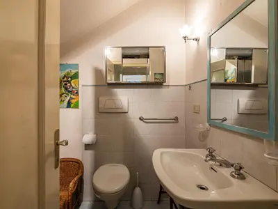 a bathroom with a sink and a toilet and a mirror at Apartment Luisa by Interhome in Canazei