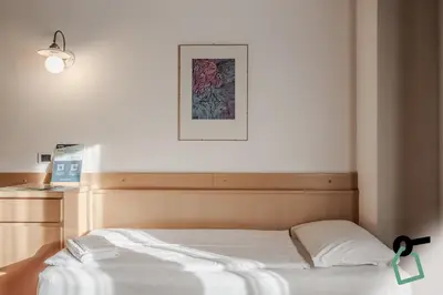 a bedroom with a bed and a picture on the wall at HOTIDAY Apartment Collection - Santa Cristina in Santa Cristina in Val Gardena