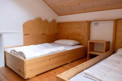 a bedroom with two beds in a wooden room at Cèsa Cianacei Prestige in Canazei