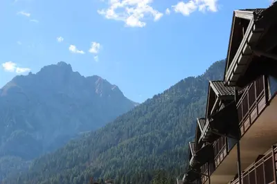 a building with a view of a mountain at Cèsa Civetta in Canazei
