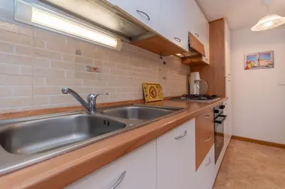 a kitchen with a sink and a counter top at Casa del Batesta in Moena