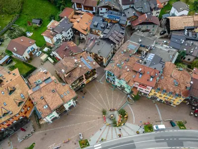 an aerial view of a city with buildings at Casa del Batesta in Moena